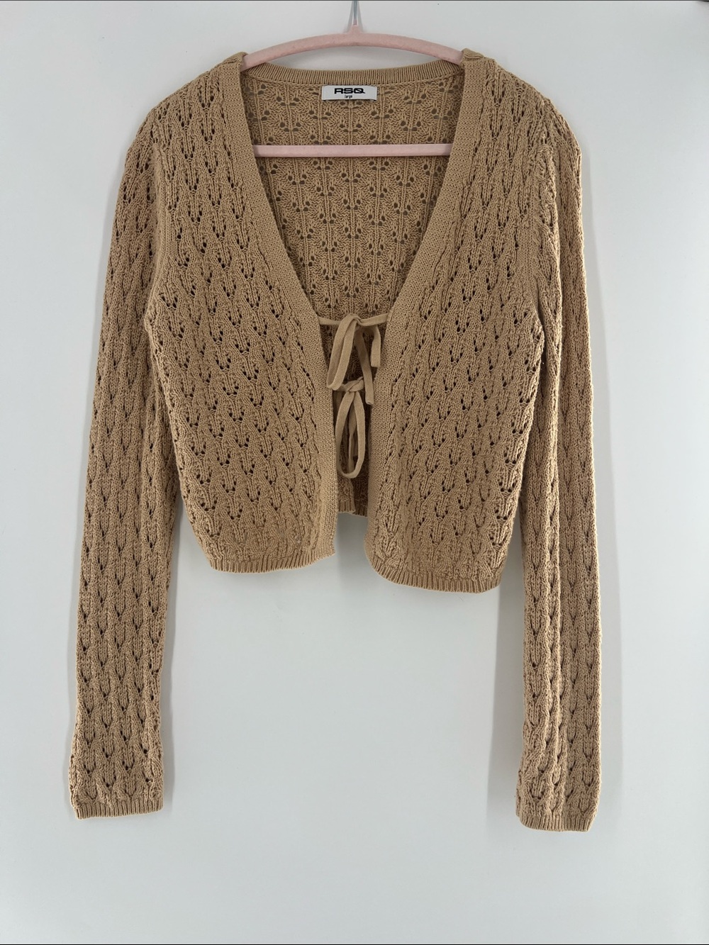 RSQ Cropped Openwork Tie-Front Cardigan Boho layer indie sleeze preppy